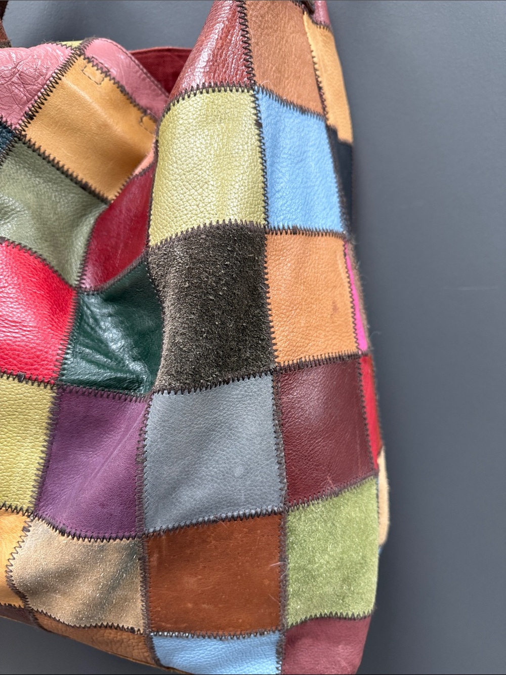 Lucky Brand XL Patchwork Leather Hobo Bag - Multicolor Red/Green/Blue/Brown - Picture 2 of 15
